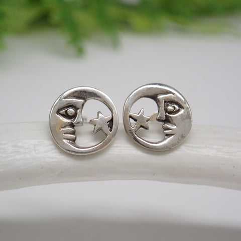 Sterling Silver Moon and Star Stud Earrings