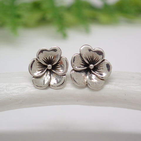 Sterling Silver Pansy Post Earrings