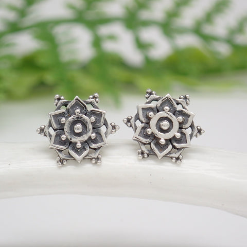 Sterling Silver Mandala Stud Earrings