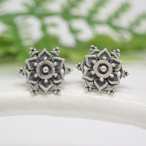 Sterling Silver Mandala Stud Earrings