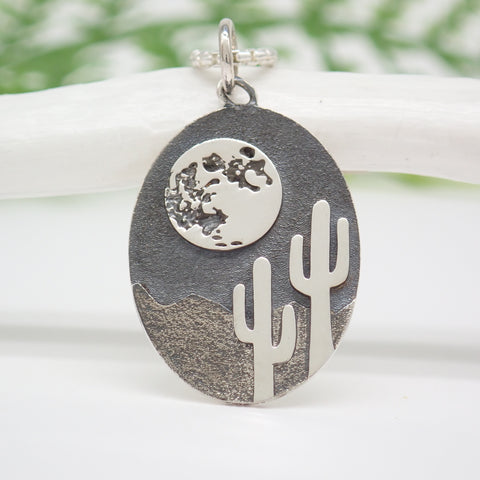 sterling silver full moon over desert landscape charm