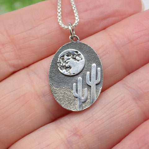 sterling silver full moon over desert landscape charm