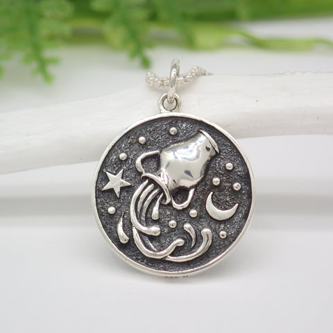 Sterling Silver Astrology Aquarius Pendant