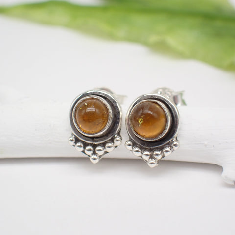 Amber Sterling Silver Stud Earrings