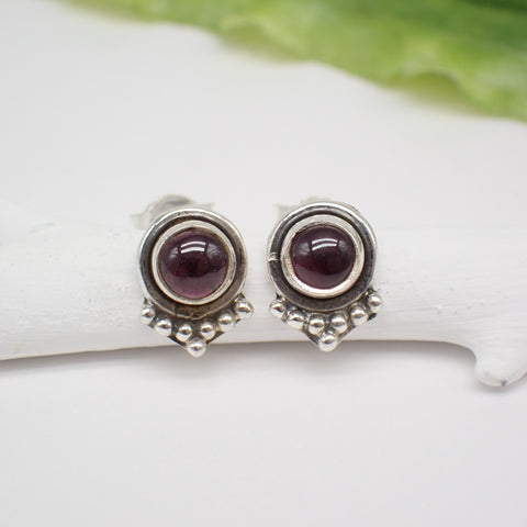 Sterling Silver Garnet Stud Earrings