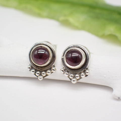 Sterling Silver Garnet Stud Earrings