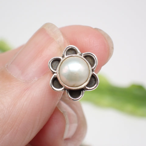 Sterling Silver Pearl Flower Studs