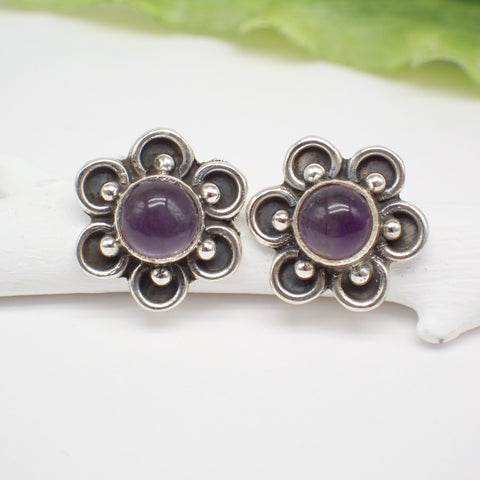 Sterling Silver Amethyst Flower Studs