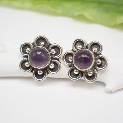 Sterling Silver Amethyst Flower Studs