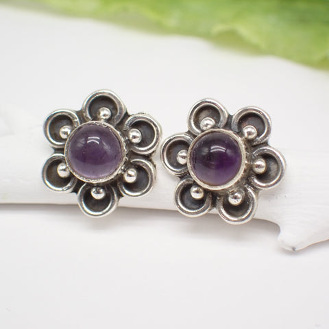 Sterling Silver Amethyst Flower Studs