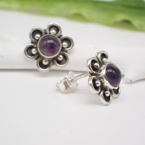 Sterling Silver Amethyst Flower Studs