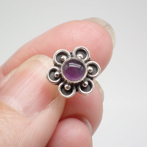 Sterling Silver Amethyst Flower Studs