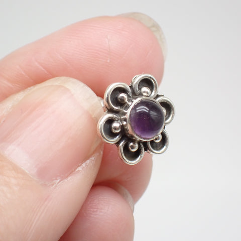 Sterling Silver Amethyst Flower Studs