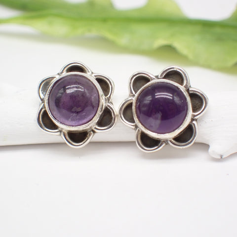 Amethyst Flower Sterling Silver Stud Earrings