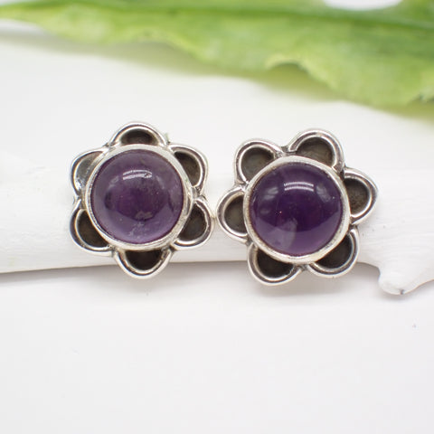 Amethyst Flower Sterling Silver Stud Earrings