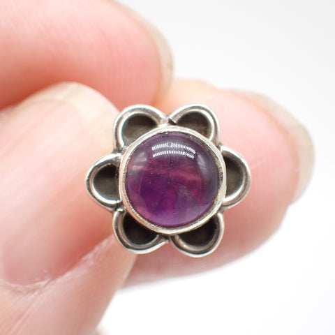 Amethyst Flower Sterling Silver Stud Earrings