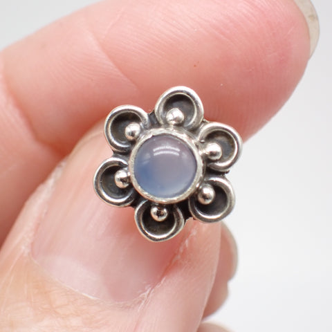 Sterling Silver Blue Chalcedony Flower Studs