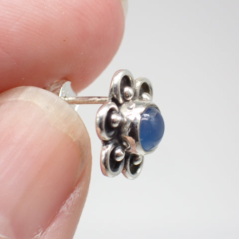 Sterling Silver Blue Chalcedony Flower Studs