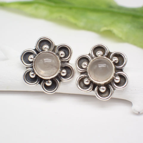 Sterling Silver Rose Quartz Flower Studs