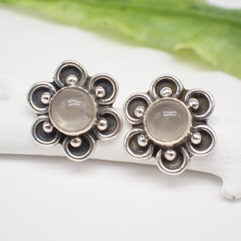 Sterling Silver Rose Quartz Flower Studs