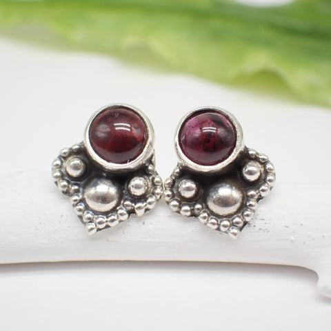 Garnet Sterling Silver Stud Earrings