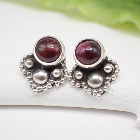 Garnet Sterling Silver Stud Earrings