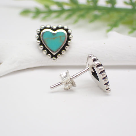 Turquoise Sterling Silver Heart Stud Earrings