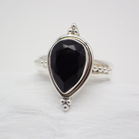 Anillo de plata de ley con ónix negro - Talla 8 