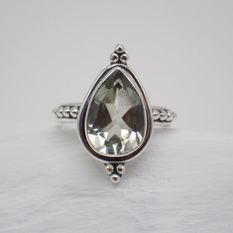 Faceted Praisolite Sterling Silver Ring