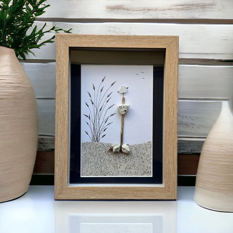 Sea Glass Bird Beach Picture Pebble Driftwood Art