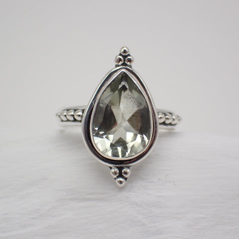 Faceted Praisolite Sterling Silver Ring