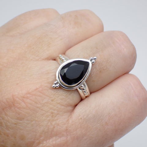 Anillo de plata de ley con ónix negro - Talla 8 