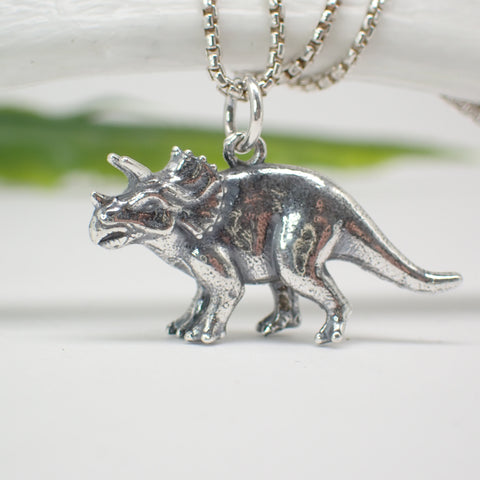 3D sterling silver Triceratops dinosaur charm