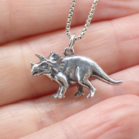 3D sterling silver Triceratops dinosaur charm