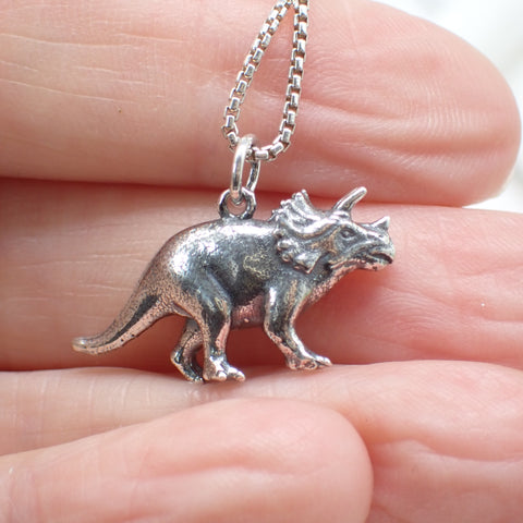 3D sterling silver Triceratops dinosaur charm