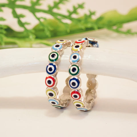 Sterling Silver Evil Eye Hoop Earrings