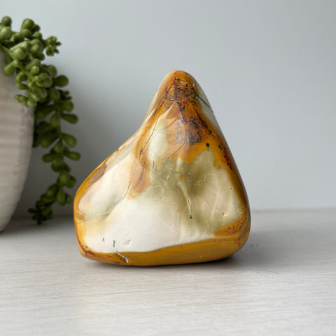 polished White, Yellow & Green Mookaite Jasper free form