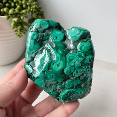 Polished Malachite Free Form with Metal Stand