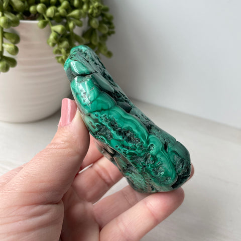 Polished Malachite Free Form with Metal Stand