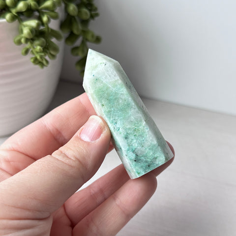 Chrysocolle en pointe de quartz 