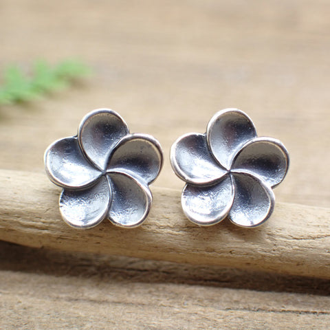 Sterling Silver Plumeria Stud Earrings