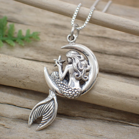 Sterling Silver Mermaid on Moon Charm