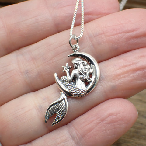 Sterling Silver Mermaid on Moon Charm