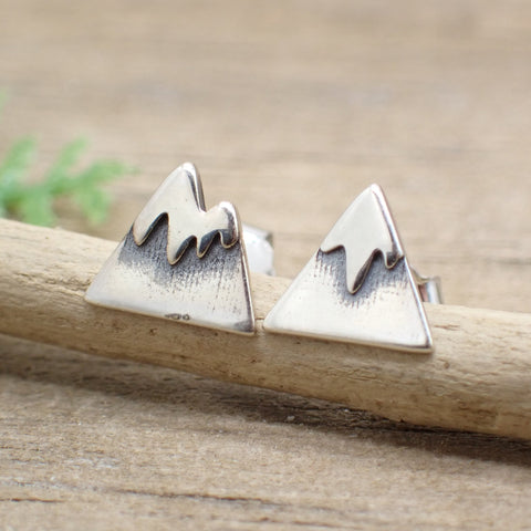 ♻️ Recycled Sterling Silver Snow Topped Mountain Stud Earrings