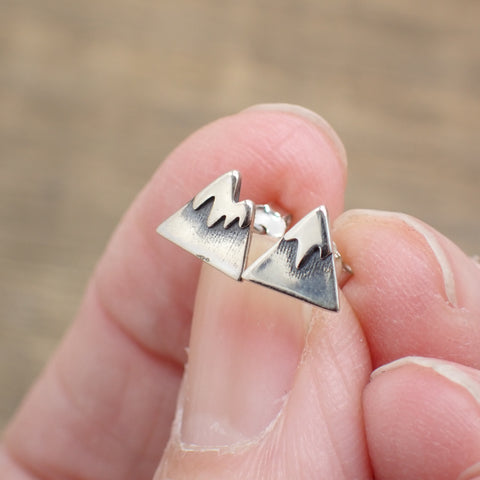 ♻️ Recycled Sterling Silver Snow Topped Mountain Stud Earrings