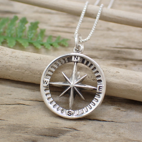 Sterling Silver Compass Rose Necklace