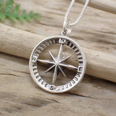 Sterling Silver Compass Rose Necklace