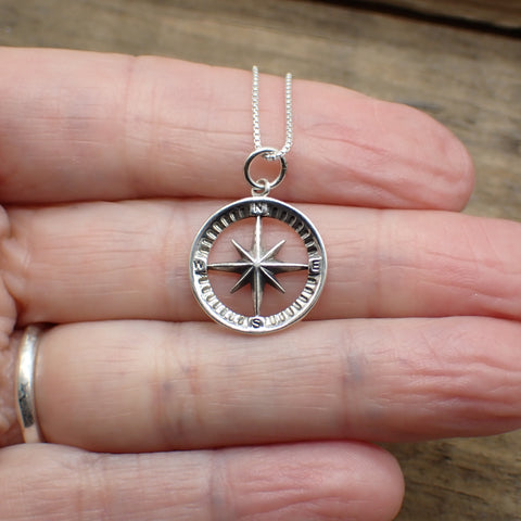 Sterling Silver Compass Rose Necklace