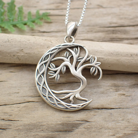 Sterling Silver Crescent Moon & Tree Charm