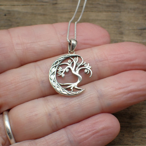 Sterling Silver Crescent Moon & Tree Charm